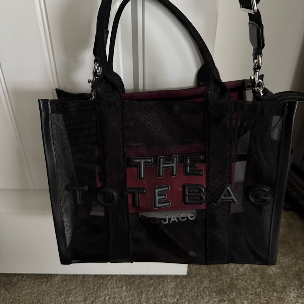 Marc Jacobs Black Mesh Tote with Bold Lettering